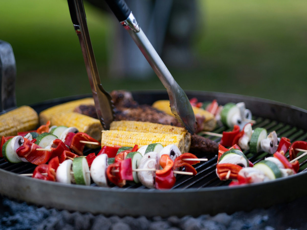 BBQing food with tongs